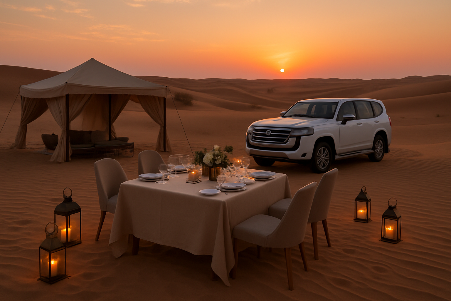 Exclusive desert safari with gourmet dining setup